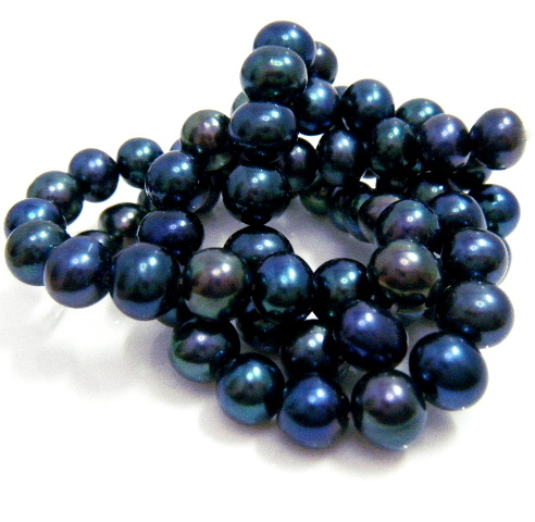 Blue Black 7-7.5mm AAA Round Pearls